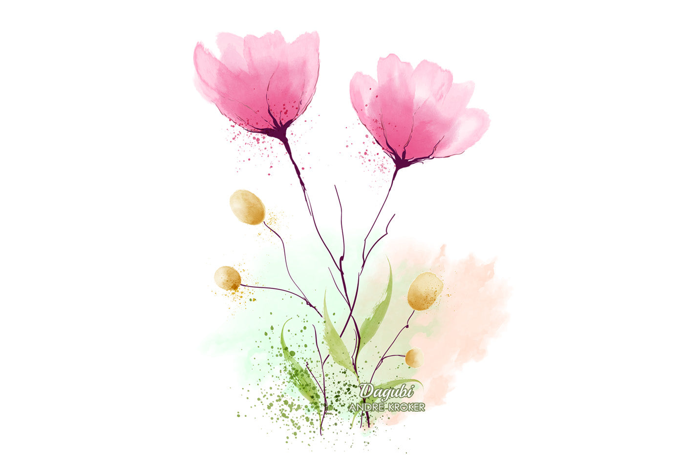 28 Vector Brushes - Adobe Illustrator Watercolor Painting - How to draw Grunge Vector Flowers and Leaves