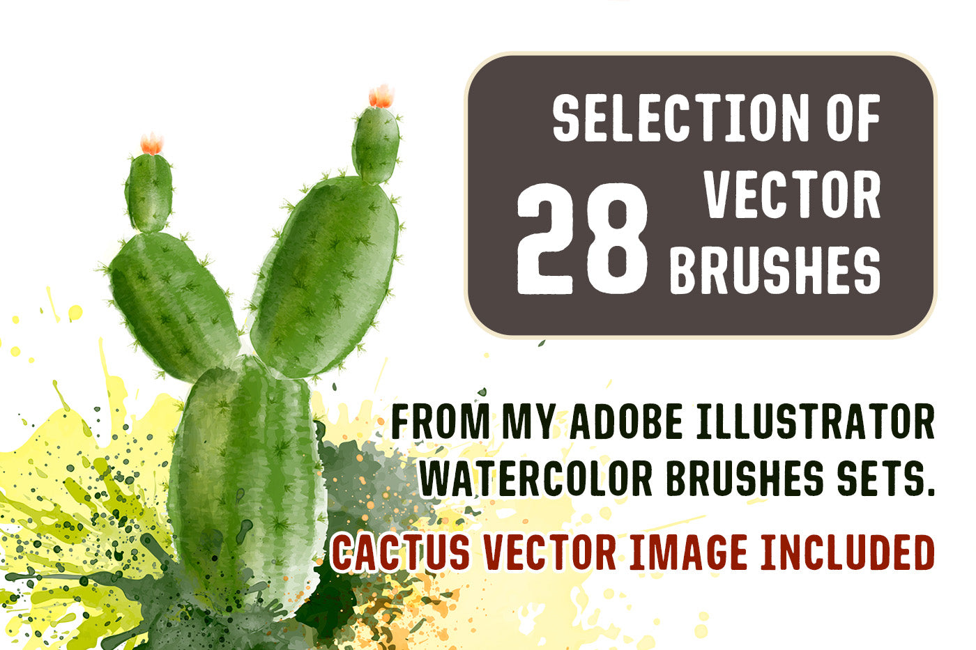 Cactus Image and 28 Vector Watercolor Brushes