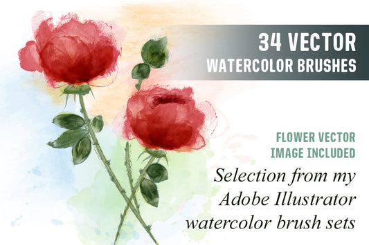 34 Vector Watercolor Brushes - How to draw roses in Adobe Illustrator
