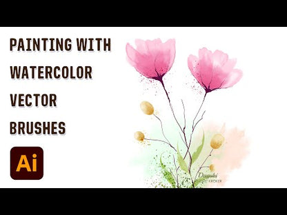 28 Vector Brushes - Adobe Illustrator Watercolor Painting - How to draw Grunge Vector Flowers and Leaves
